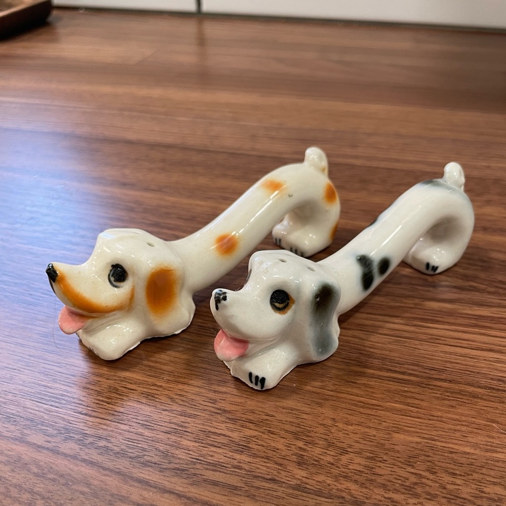Antique Long Dog Salt & Pepper Shakers